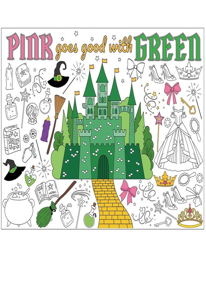 MinFyberd Witch Giant Coloring Poster Large Castle Coloring Sheet Big Pink Goes Good with Green Themed Color Tablecloth Book Page for Halloween Witches Crafts Supplies Home Activities - Image 1